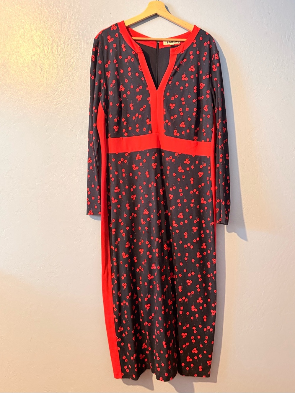 Boden Black Dress with Red Floral Trim